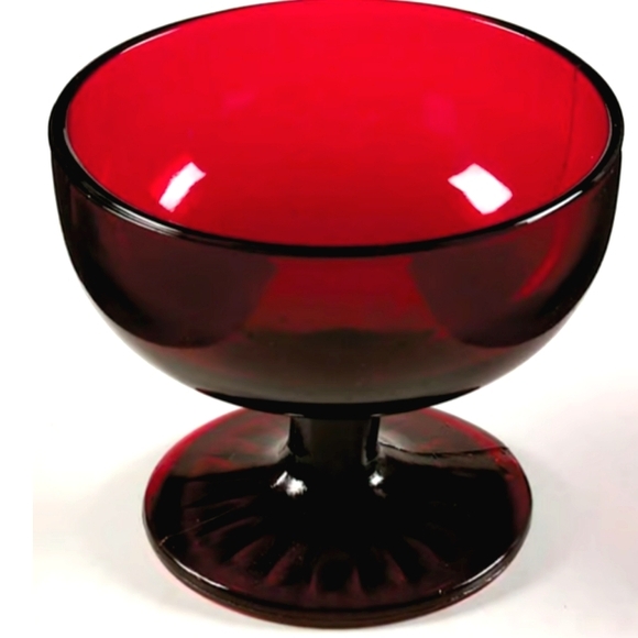 MCM Vintage 50s 60s Ruby Red Glass Dessert Dish Footed Bowl Christmas Holiday - Picture 7 of 7